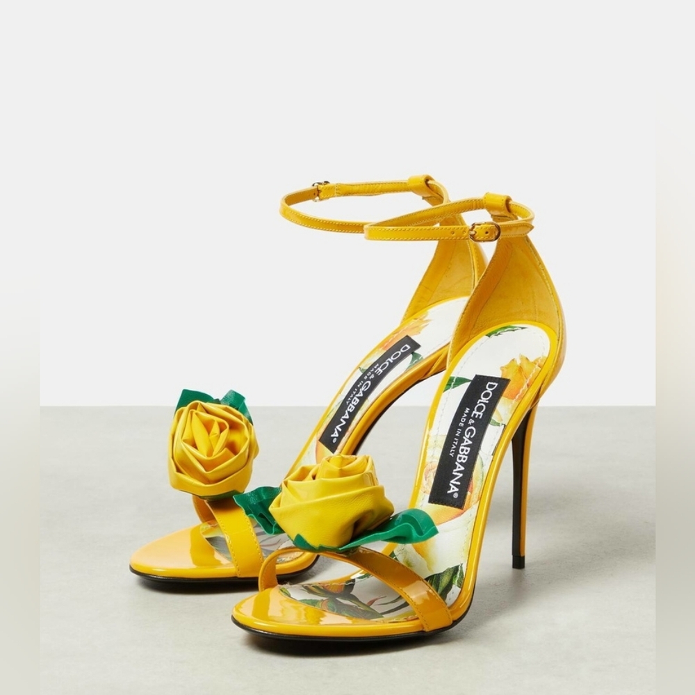 NEW DOLCE & GABBANA KIERA FLORAL APPLIQUE PATENT LEATHER SANDALS SZ IT 38 / US 8 - Picture 8 of 16
